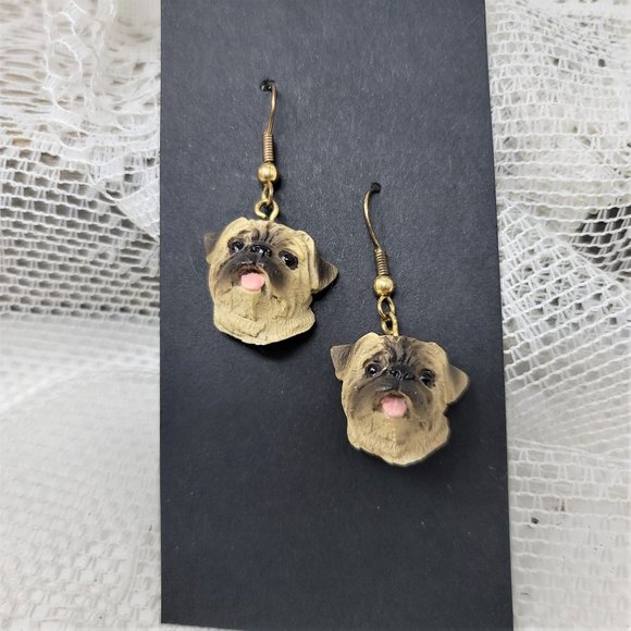 Fun Pug Dog Earrings Pierced Pink Tongue Dog Earrings - Picture 1 of 4